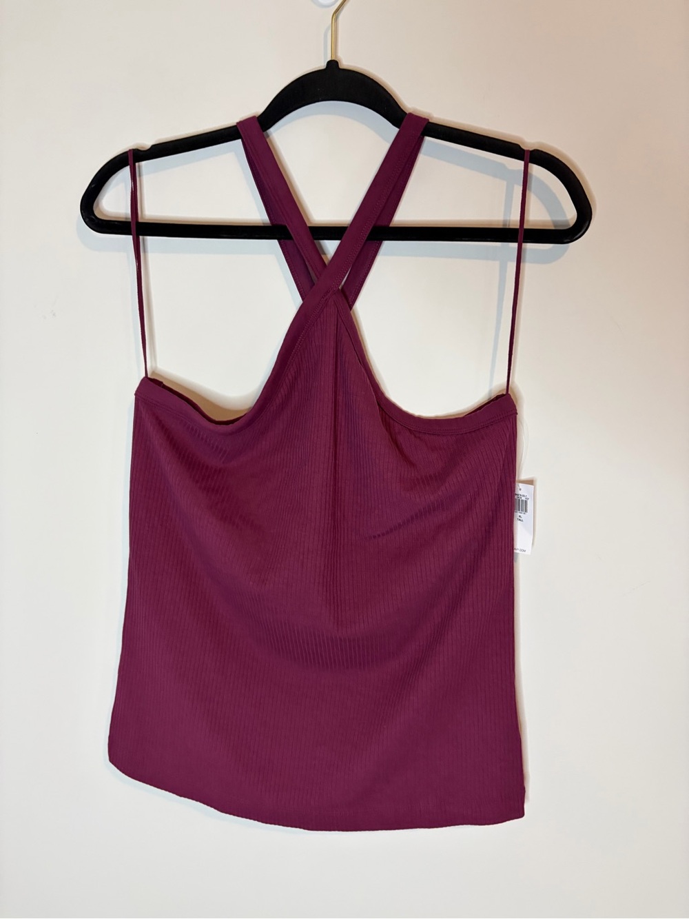 Old Navy Ribbed Cross-Back Cami in Plum with shelf bra Size XL tall